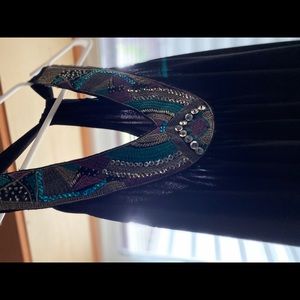 Black jersey t-back dress with colorful neckline